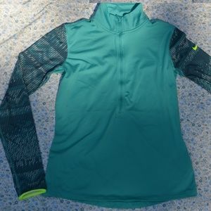 Nike Pro Teal Warm Long Sleeve Shirt Fleece Zip L
